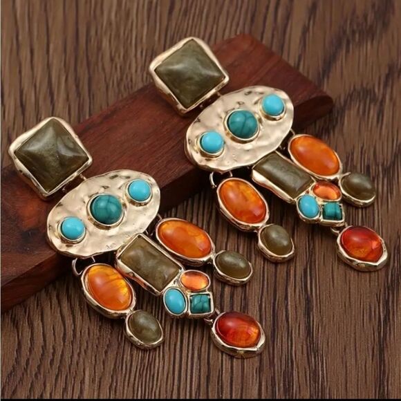 Geometric Hobo Statement Earrings - Picture 2 of 5